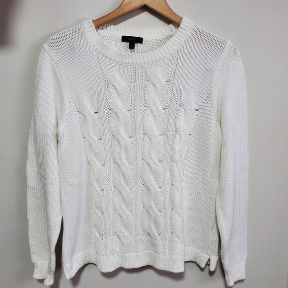 J. CREW J.CREW Fisherman Sweater Crewneck Cable Knit Winter White Women's Medium - Picture 2 of 12
